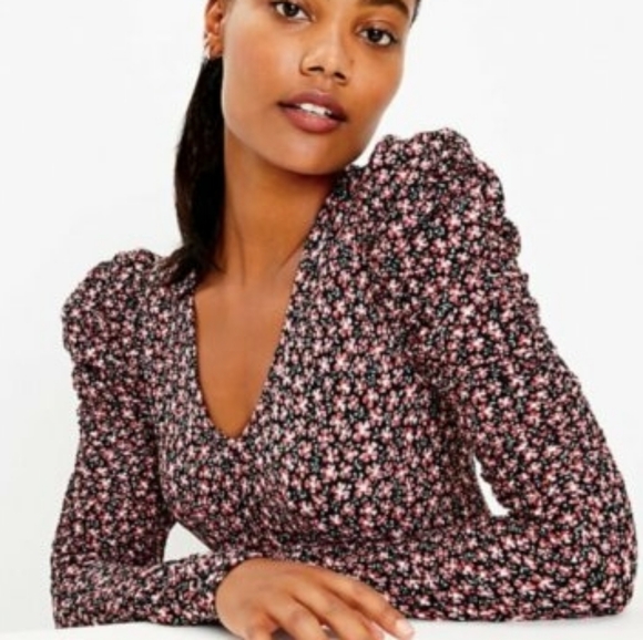 LOFT Tops - XL LOFT Puff Sleeve Floral Print Long Sleeve Stretch Top